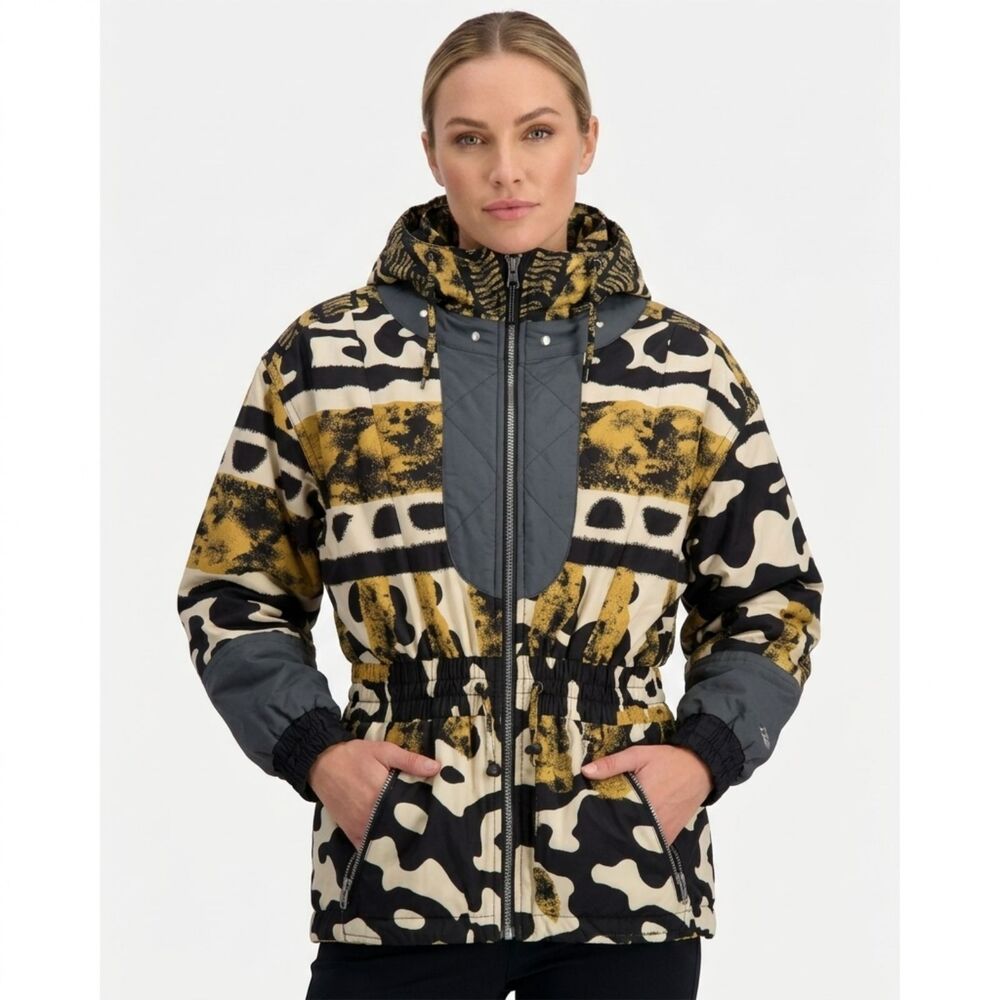 Vintage 90s Obermeyer Abstract‎ Animal Print Ski Jacket - Gold & Black - Size 12